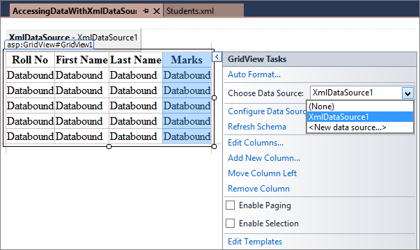 GridView Tasks : Choose Data Source